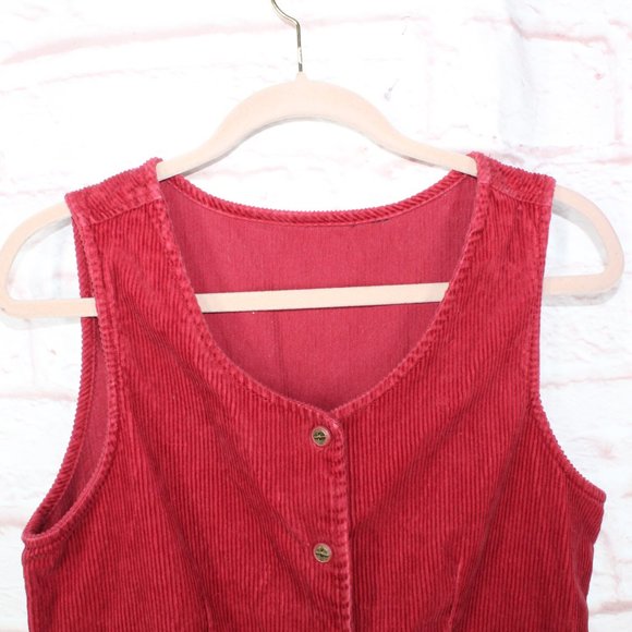 *Womens Red Cotton Sleeveless Button Front Corduroy Long Dress Size S - Picture 7 of 9